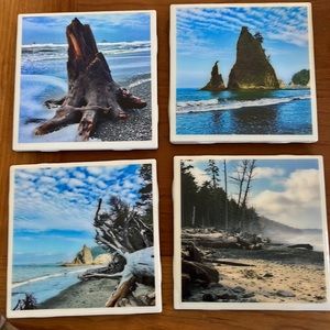 Beach scene tile coasters - set of 4